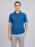 Teal blue Stripes Zip Polo T-Shirt