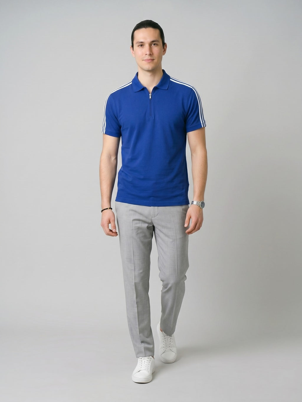 Royal blue Stripes Zip Polo T-Shirt (Copy)