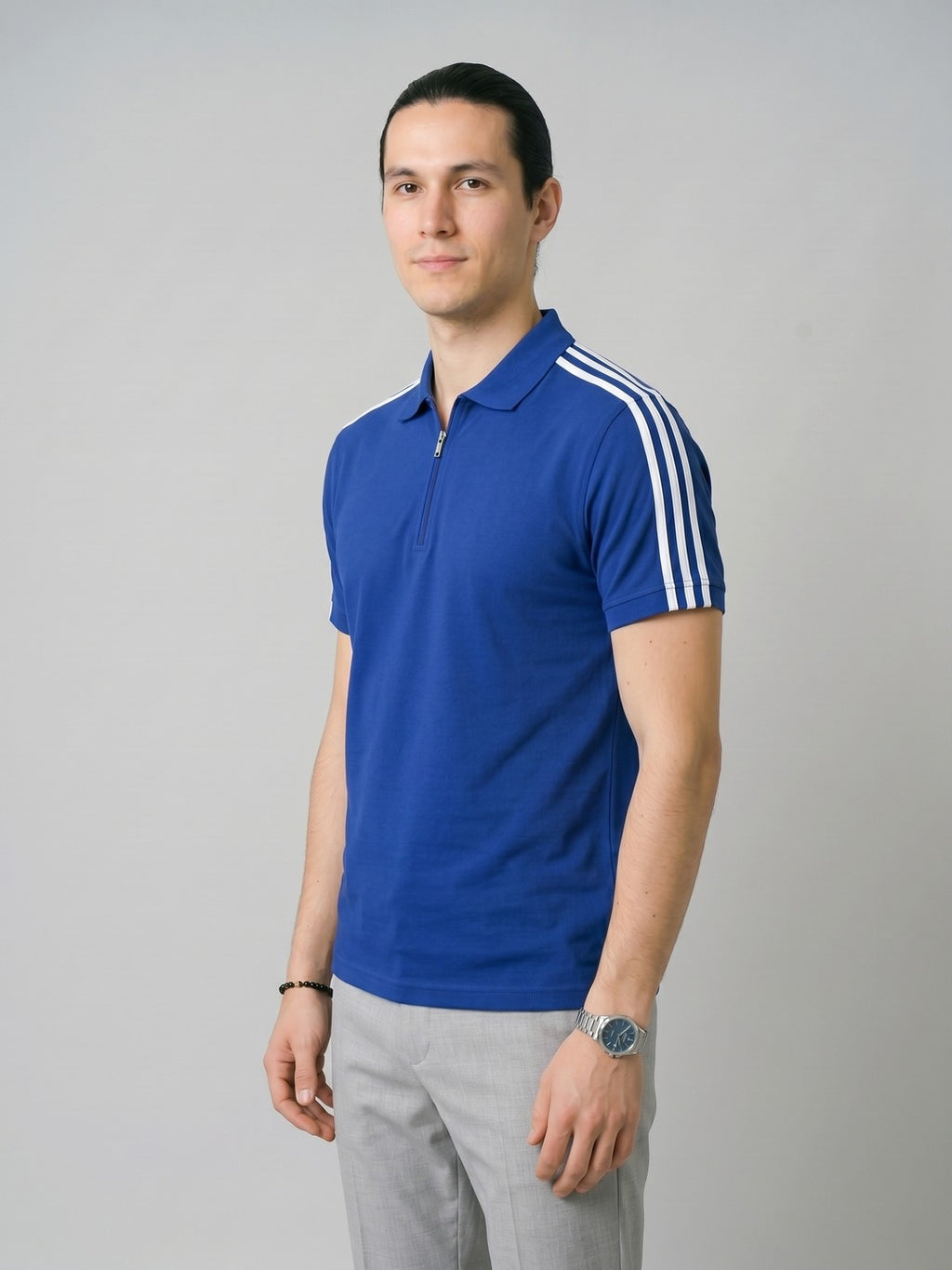 Royal blue Stripes Zip Polo T-Shirt (Copy)